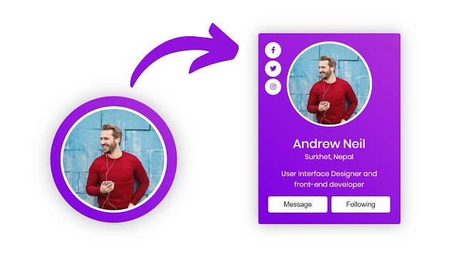 Animated Profile Card UI Design with Hover Animation in HTML CSS & JavaScript